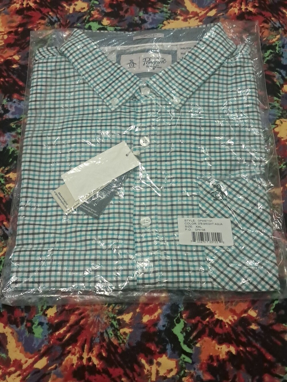 New In Package Penguin Bright Aqua Short Sleeve Button Down